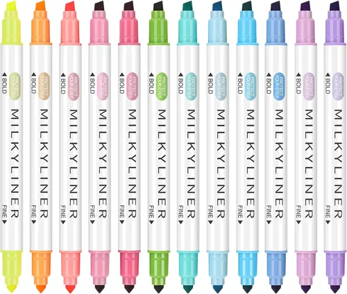 HANKU Paquete de 12 resaltadores pastel de doble punta que no se corre la Biblia, colores surtidos, marcadores resaltadores pastel para estudio