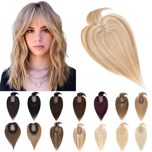 SEGO Extensiones de Cabello para Mujeres Cabello Humano Real Con Flequillo, Base de Seda de 7 * 13CM (2.8 x 5.1 pulgadas) Cabello Humano Remy 100%