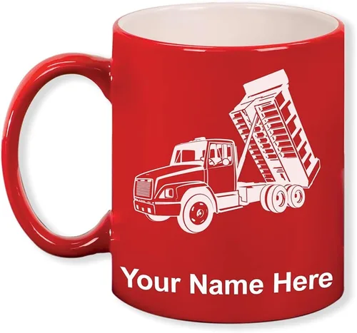 Miniatura 8 de LaserGram Taza de café redonda de cerámica de 11 onzas, camión volquete, grabado personalizado incluido (negro)