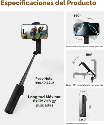 Miniatura 4 de Palo selfie con control remoto inalámbrico – Palo selfie portátil para iPhone y Android, soporte plegable ligero para teléfono celular