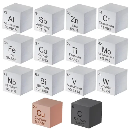 Juego de 14 cubos de elementos de 0.59 pulgadas, cubo de tungsteno de metal, tabla periódica de elementos, tungsteno, molibdeno, titanio, níquel,