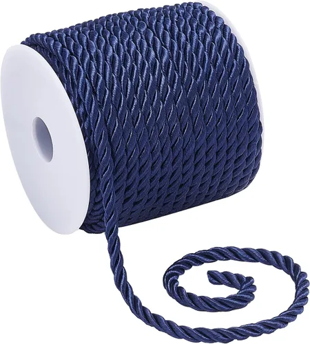 PH PandaHall Cuerda trenzada de 19.6 yardas, 0.197 in, 3 capas, cuerda de poliéster decorativa trenzada, cuerda de seda azul para Navidad, fiesta de