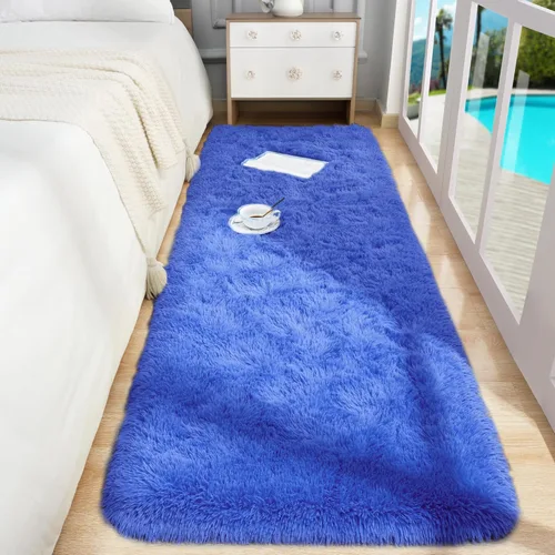 Miniatura 70 de Foxmas - Alfombra para centro de habitación, esponjosa y ultrasuave, para dormitorio, habitación de los niños, habitación del bebé, afelpada, Azul