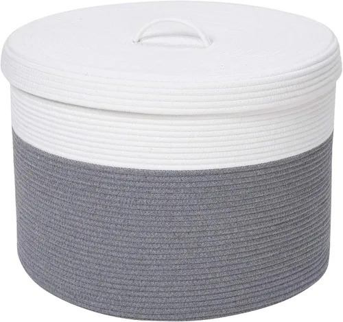 Miniatura 29 de Cesta de almacenamiento extra grande de 16" x 16" x 18" con tapa, cestas de almacenamiento de cuerda de algodón, canasta de lavandería, contenedor