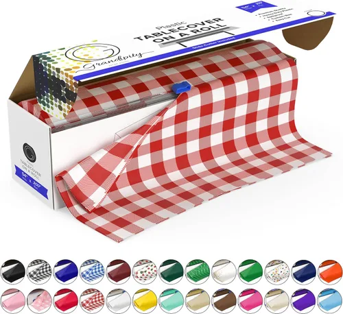 Miniatura 38 de Grandipity Rollo de mantel de plástico, 54 pulgadas x 100 pies, manteles de plástico verde para fiestas, desechables con caja de corte, mantel