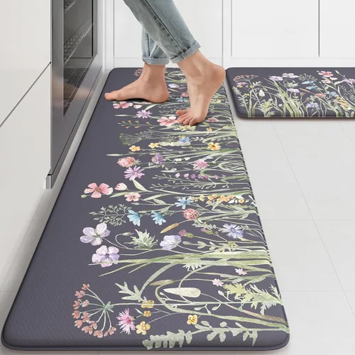 Miniatura 25 de KIMODE Tapete antifatiga para suelo de cocina, semicírculo de 18 x 28 pulgadas, de espuma viscoelástica, acolchado, antideslizante, tapetes cómodos