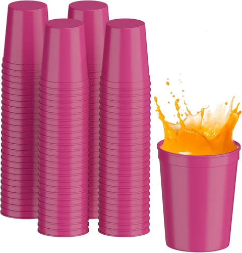Miniatura 62 de PartyPrints Paquete de 100 vasos de plástico en blanco reutilizables de 10 a 12 onzas, vasos de estadio a granel, sin BPA, aptos para lavavajillas