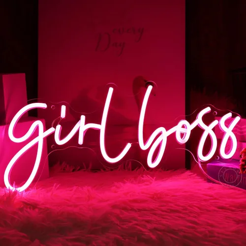 SYLHOME Letrero de luz LED de neón Pink Girl Boss Cool Girls Dormitorio Escritorio Decoración de pared Señales Boss Lady Babe Cumpleaños Navidad