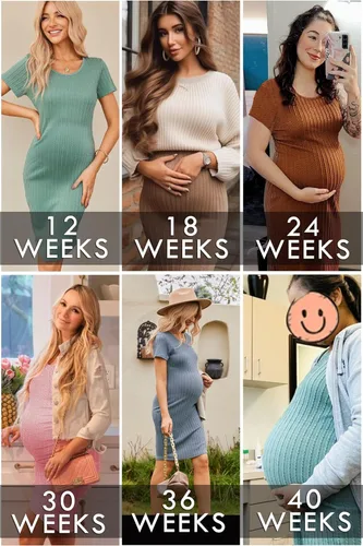Miniatura 5 de Ekouaer Vestido de maternidad de punto acanalado, manga corta, ajustado, casual, elástico, ropa de embarazo S-XXL