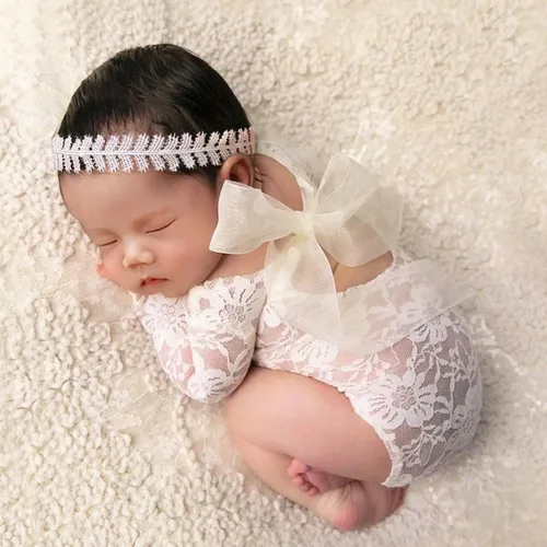 Ylsteed Trajes de fotografía para recién nacidos, accesorios de fotografía de encaje, mameluco de encaje para sesión de fotos de bebé recién nacido,