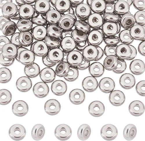 PH PandaHall - 100 cuentas espaciadoras de acero inoxidable con agujero de 0.069 pulgadas, planas, redondas, sueltas, cuentas espaciadoras de metal,