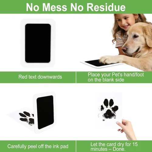 Miniatura 6 de echosari Paquete de 2 huellas de huellas sin tinta para perros y gatos, kit de huellas de manos de mascotas y bebés, recuerdo con 2 marcos