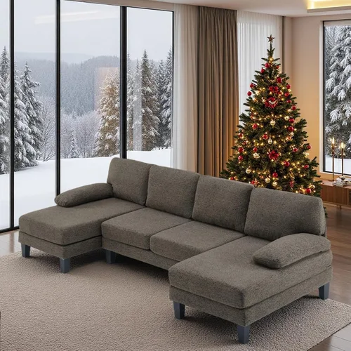 Miniatura 15 de VINGLI Sofá seccional en forma de U de 110' con dos chaise, sofá pequeño asequible con 4 asientos, sofás cómodos de tela chenille para sala