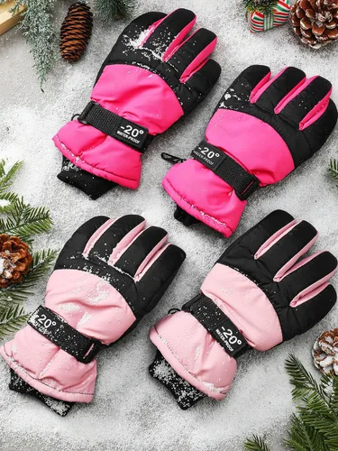 Miniatura 7 de SATINIOR 2 pares de guantes de nieve impermeables para niños, guantes de esquí para niños y niñas, guantes de snowboard cálidos y gruesos para clima