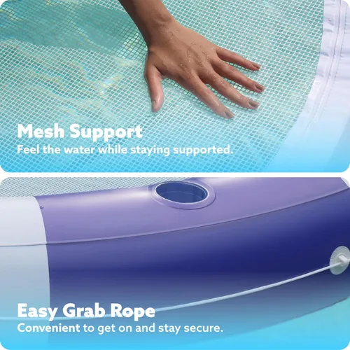 Miniatura 3 de SLOOSH Flotador inflable para piscina con malla, flotadores de piscina de 80 x 80 pulgadas, doble anillo redondo para adultos, balsa flotante