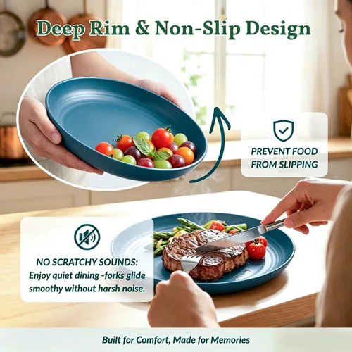 Miniatura 5 de Homienly Party Plates 12 PCS Wheat Straw Deep Plates 9 Inch Plastic Plates Alternative for Salad,Pizza,Hamburger,Unbreakable Kitchen Plates for