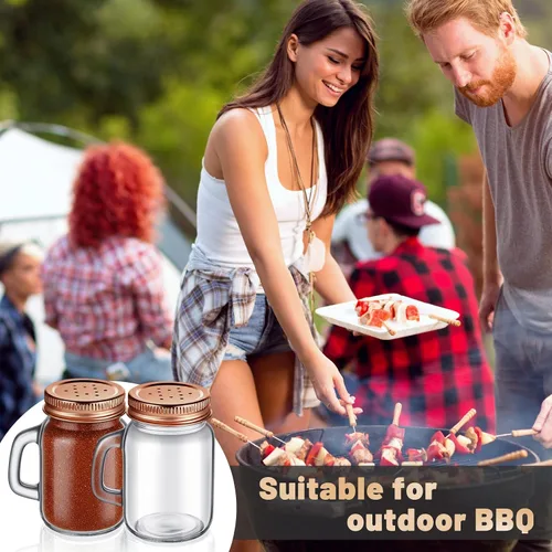 Miniatura 4 de Tessco for you 24 saleros y pimenteros de vidrio de 4 onzas, mini saleros transparentes para cocina con tapa de metal y asas para casa de campo, Oro