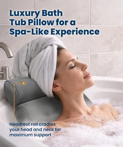 Miniatura 2 de Everlasting Comfort Almohadas de baño de lujo para bañera con soporte para la cabeza y el cuello, almohada antideslizante para bañera con ventosas