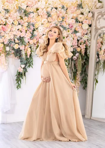 Miniatura 3 de Zxruijing Vestido de maternidad de gasa para fotografía, cuello en V, vestidos de sesión de fotos de maternidad para baby shower, vestido de embarazo