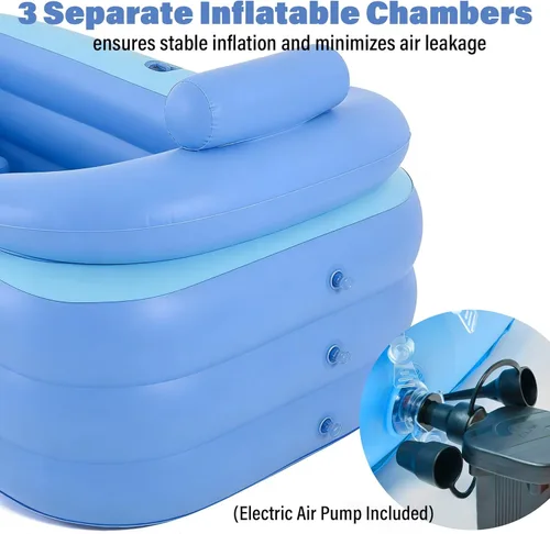 Miniatura 3 de Bañera inflable para adultos de 63 pulgadas y 5.2 pies con bomba de aire eléctrica, bañera de hidromasaje portátil independiente plegable para baño