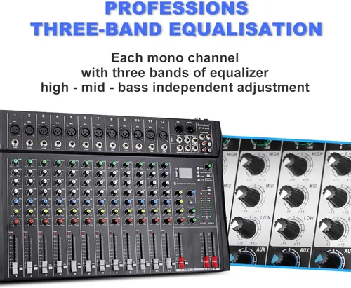 Miniatura 4 de Mezclador de audio de 12 canales, DT12 Studio, interfaz controladora de sonido para DJ, con unidad USB para entrada de grabación de computadora