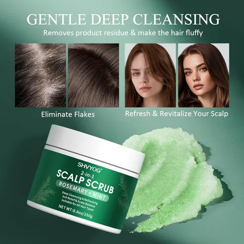 Miniatura 4 de SHVYOG Exfoliante para el cuero cabelludo, exfoliante de romero con menta y sal marina, champú exfoliante aclarante anticaspa para limpieza profunda