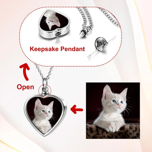 Miniatura 14 de Personalized Master Collar personalizado de urna de cremación con foto y texto, collar de urna de corazón para cenizas, joyería de recuerdo