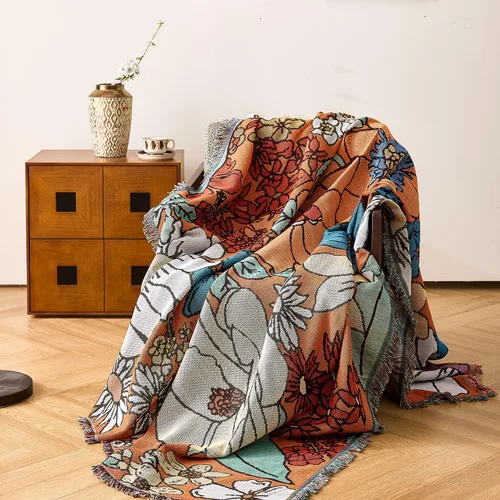 Miniatura 13 de VANJOROY Cobija fina bohemia, 100% algodón tejido a mano sudoccidental con decoración floral de granja reversible, cobija para todas las estaciones