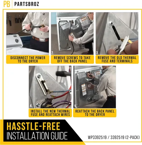 Miniatura 6 de PartsBroz WP3392519 3392519 Fusible térmico para secadora G4AP0500 TF091C (paquete de 2) - Fusible térmico para secadora de hidromasaje, fusible