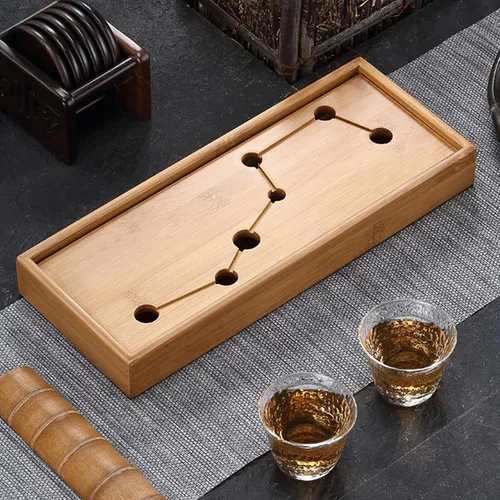 Miniatura 5 de Bandeja de té de siete estrellas, bandeja de té de bambú, juego de té chino de gongfu, bandeja de servir de estilo chino tradicional, con caja