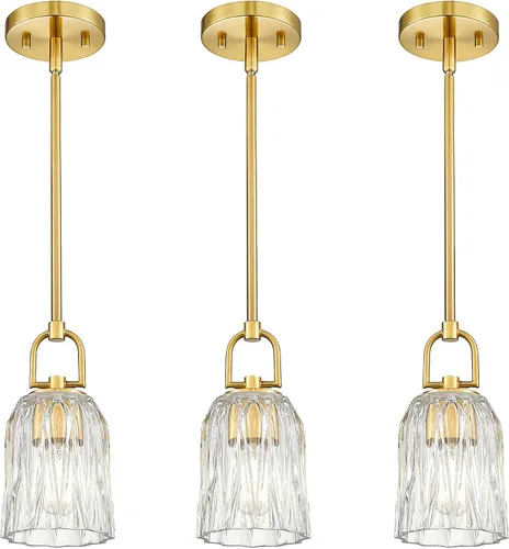 Miniatura 20 de FEMILA Lámpara Colgante Dorada, Accesorios de Iluminación Colgante de 4", Iluminación para Isla de Cocina, Vidrio Martilleado, Base E26, 4FY86MIL BG