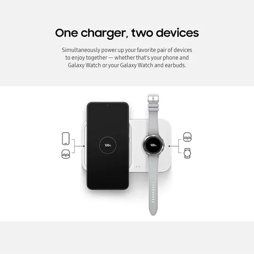 Miniatura 3 de SAMSUNG Cargador inalámbrico Duo de 15 W con cable USB C, carga 2 dispositivos a la vez, almohadilla de carga inalámbrica súper rápida