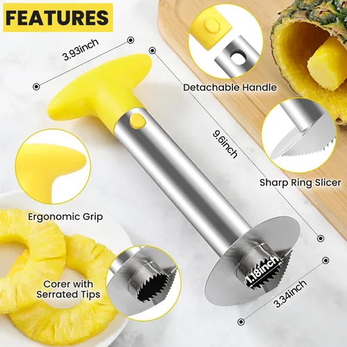 Miniatura 4 de AUBENR Herramienta Premium para Descorazonar y Rebanar Piña - Cortador de Piña Afilado con Puntas Serradas - Fácil de Usar y Limpiar - Removedor
