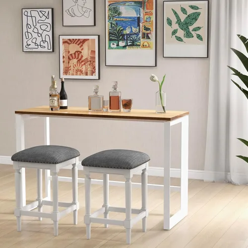 Miniatura 2 de COSTWAY Juego de 2 taburetes de bar tapizados, 31"/27"/19", 3 alturas, ajustables, cuadradas, sin espalda, con reposapiés, asientos acolchados