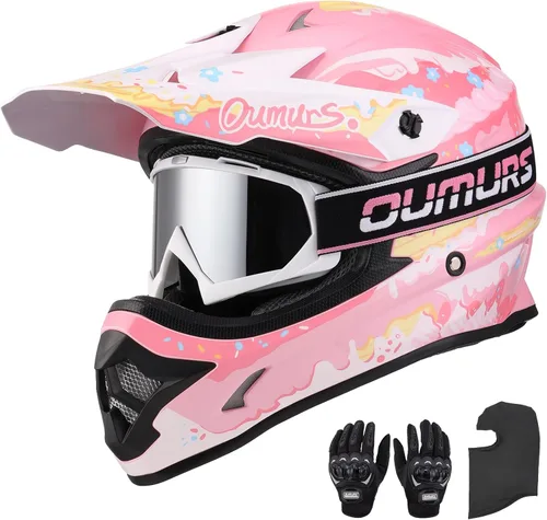 Miniatura 9 de OUMURS Casco de ATV Bicicleta de Tierra para Adultos con Gafas Guantes y Máscara Visera Solar Ajustable Casco de Motocicleta para Adultos Gris