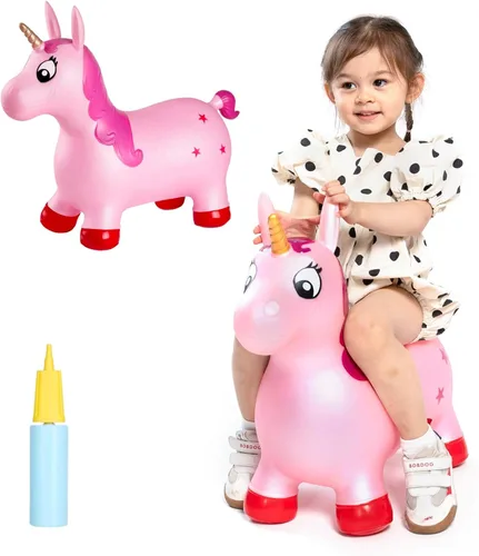 INPANY Tolva de unicornio rosa, tolva de caballo, juguete inflable inflable para niños, niños y niñas, niños pequeños (bomba incluida)