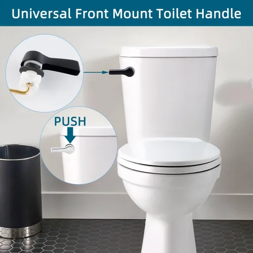 Miniatura 6 de Hygie Rinse 2 piezas Manija de inodoro de metal negro Palanca de descarga de repuesto, Manija de inodoro universal de montaje frontal con cadenas