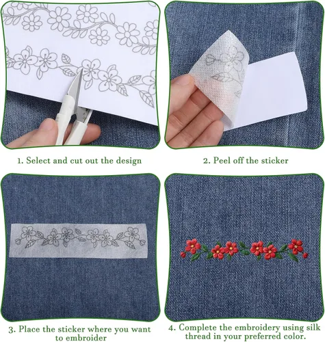 Miniatura 4 de 27 patrones de bordado solubles en agua, patrón de bordado de flores y vid, bordado, bordado, borde, preimpreso, palo floral y papel de puntada