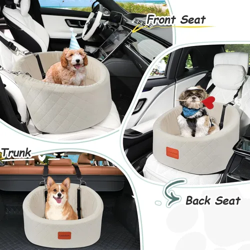 Miniatura 5 de Lealchum Asiento de automóvil para perros pequeños de hasta 30 libras, relleno de tela ultra suave en espuma viscoelástica cómoda, paseo feliz