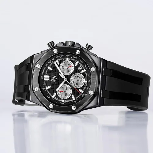 Miniatura 3 de Men's Watch Silicone Band, Quartz Analog Waterproof Multifunction Chronograph Sports Watch for Men with Calendar Black Rubber Strap