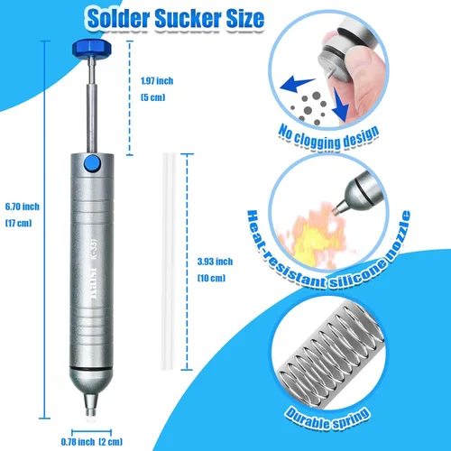 Miniatura 2 de Kaisi Extractor de Soldadura Bomba Desoldadora Sin Obstrucciones con Potente Succión al Vacío, Tubo de Silicona Resistente al Calor Reemplazable