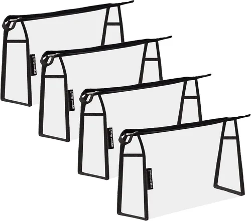 Miniatura 7 de Marcas Multiusos Impermeable Vinilo Transparente Cremallera Organizador Neceser Cosméticos Maquillaje Bolsa Bolsa, Transparente con bordes negros