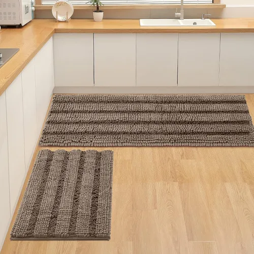 Miniatura 28 de FLOLEOPA Juego de 2 tapetes de baño de felpilla gruesa y peluda, antideslizantes, parte inferior de goma termofusible para baño, alfombras de baño