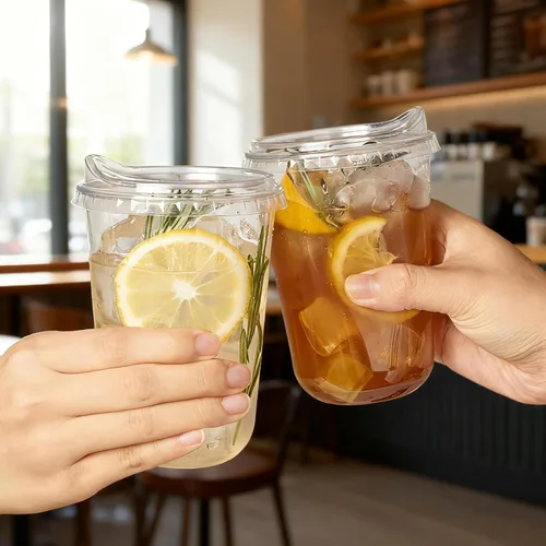 Miniatura 7 de Tazas de plástico transparentes con fondo redondo y tapas con orificio, 25 juegos, tazas de café helado desechables de 16 oz con tapas sin pajita