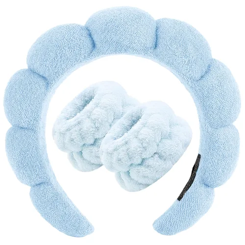 Miniatura 19 de Zkptops Diadema de Spa para Lavar la Cara Muñequera Esponja Maquillaje Cuidado de la Piel Diadema de Tela de Rizo Burbuja Suave Prepárate Diadema