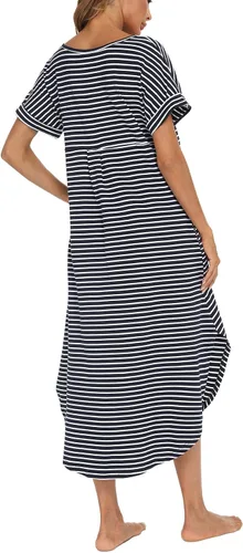 Miniatura 3 de AVIIER Camisón largo de algodón con cuello en V para mujer, ropa de dormir de manga corta