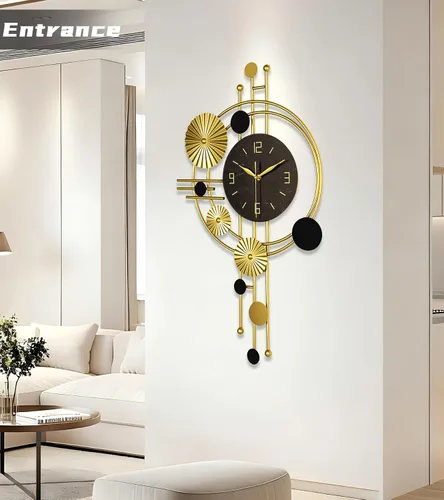 Miniatura 5 de Reloj de pared grande, relojes modernos para sala de estar, diseño geométrico, reloj de pared silencioso, funciona con pilas, para sala de estar