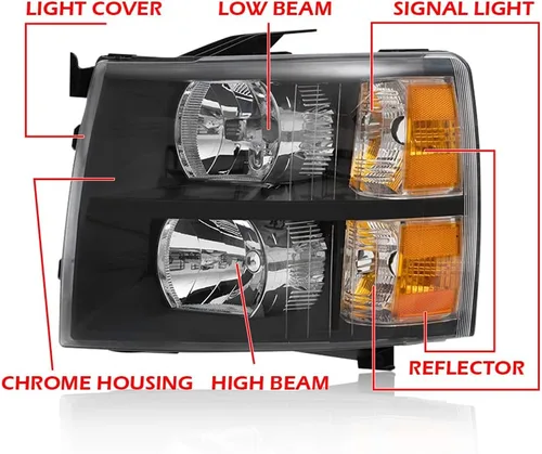 Miniatura 8 de ALLGOOD Conjunto de faros delanteros compatibles con Chevy Silverado 1500 2500 3500 2007-2014 izquierda y derecha carcasa negra esquina ámbar