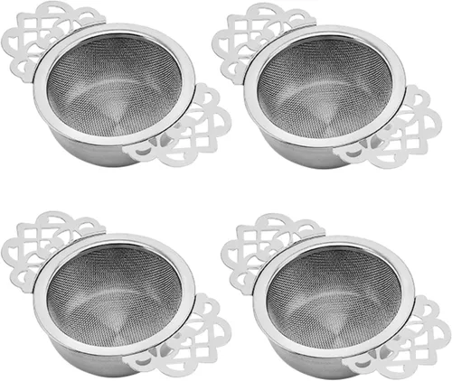 Miniatura 8 de Juego de 4 coladores de té de acero inoxidable 304, filtro de malla de té, cuencos de goteo de té, colador de tetera con mangos en forma de pétalo