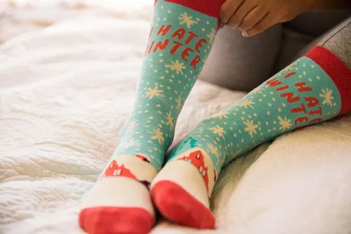 Miniatura 7 de Crazy Dog T-Shirts Calcetines de invierno con texto en inglés "I Hate" para hombre, diseño divertido de nieve y frío, Azulclaro